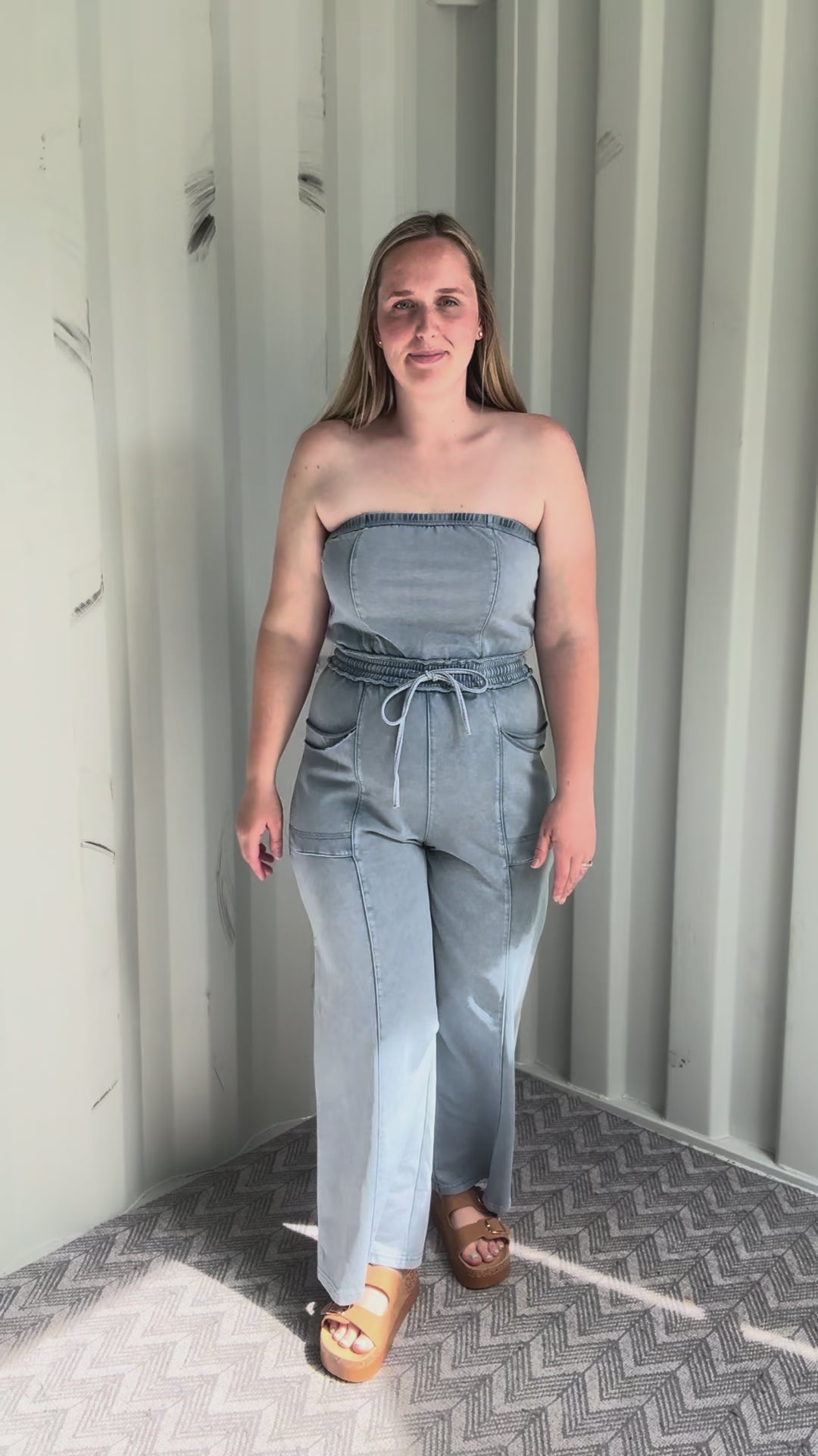 Bahia Washed Strapless Jumpsuit- LIGHT DENIM