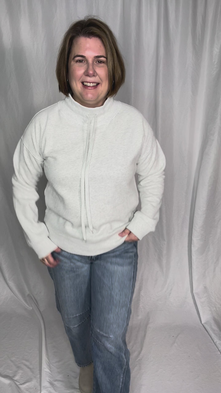 Jackie Mock Neck Sweatshirt- HEATHER GREY
