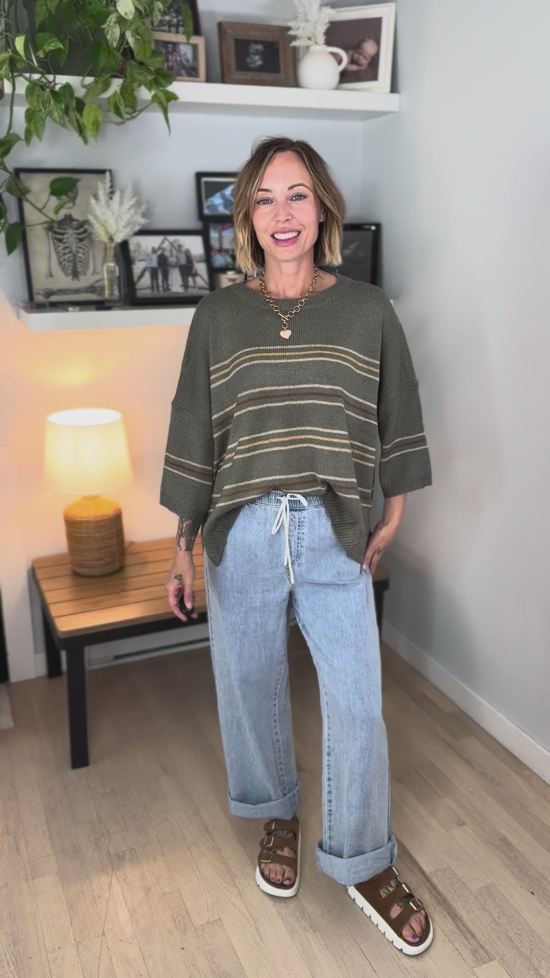 Driftwood Drop Shoulder Knit Sweater Top-SAGE