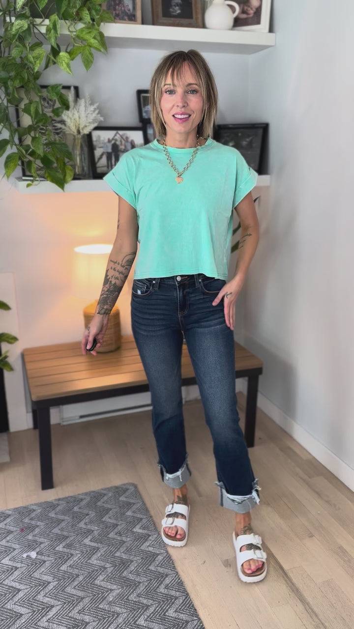 Zenana Abigail Cuffed Jeans- DARK WASH-FINAL SALE