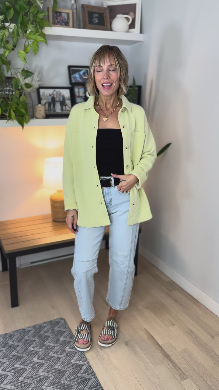 Sienna Washed  Shacket- LIME-FINAL SALE