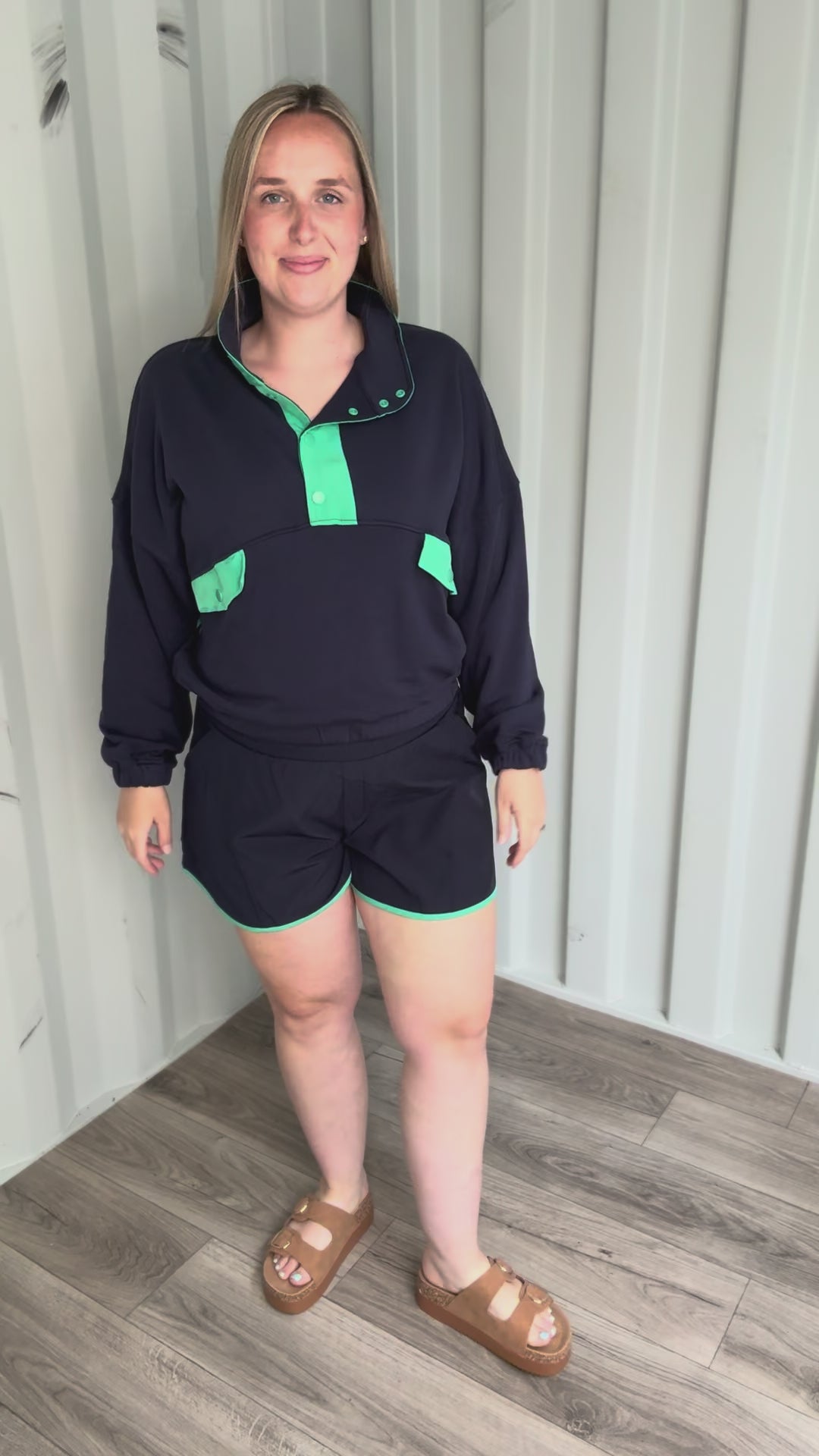 Kalani Pullover and Shorts Set- NAVY/MINT GREEN