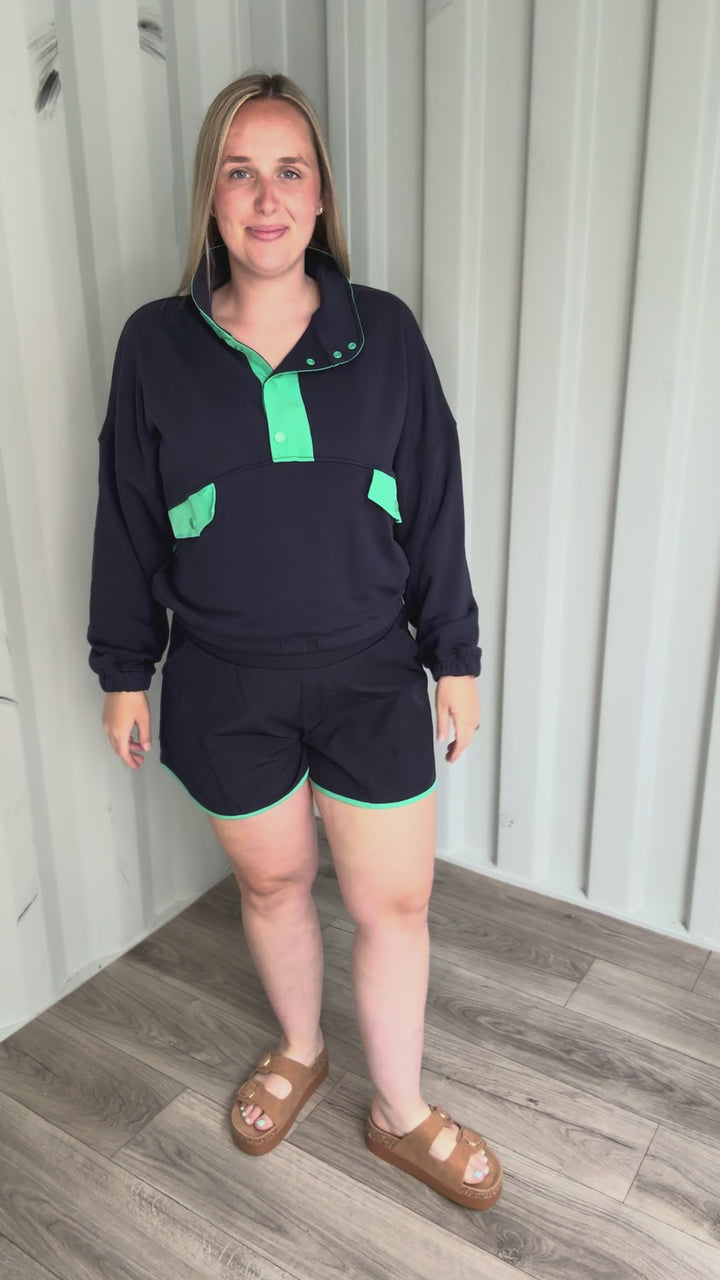 Kalani Pullover and Shorts Set- NAVY/MINT GREEN