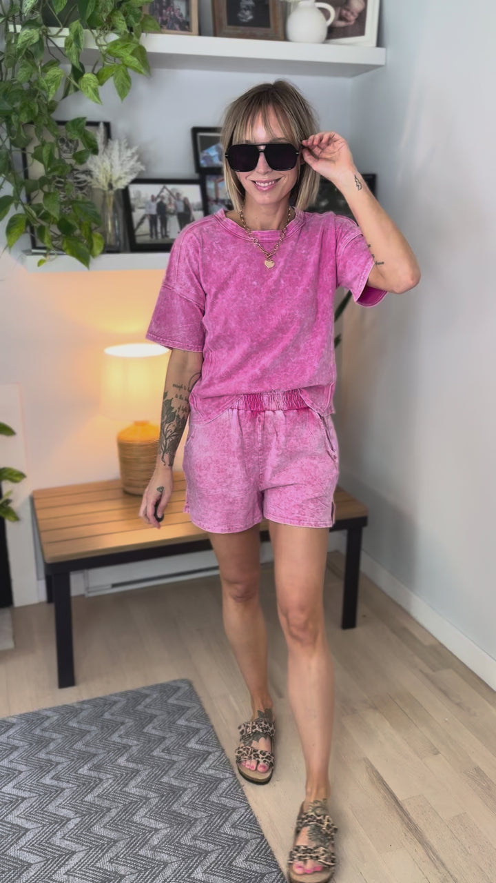 Tatiana Washed Cotton  Top and Short Set- HOT PINK-FINAL SALE