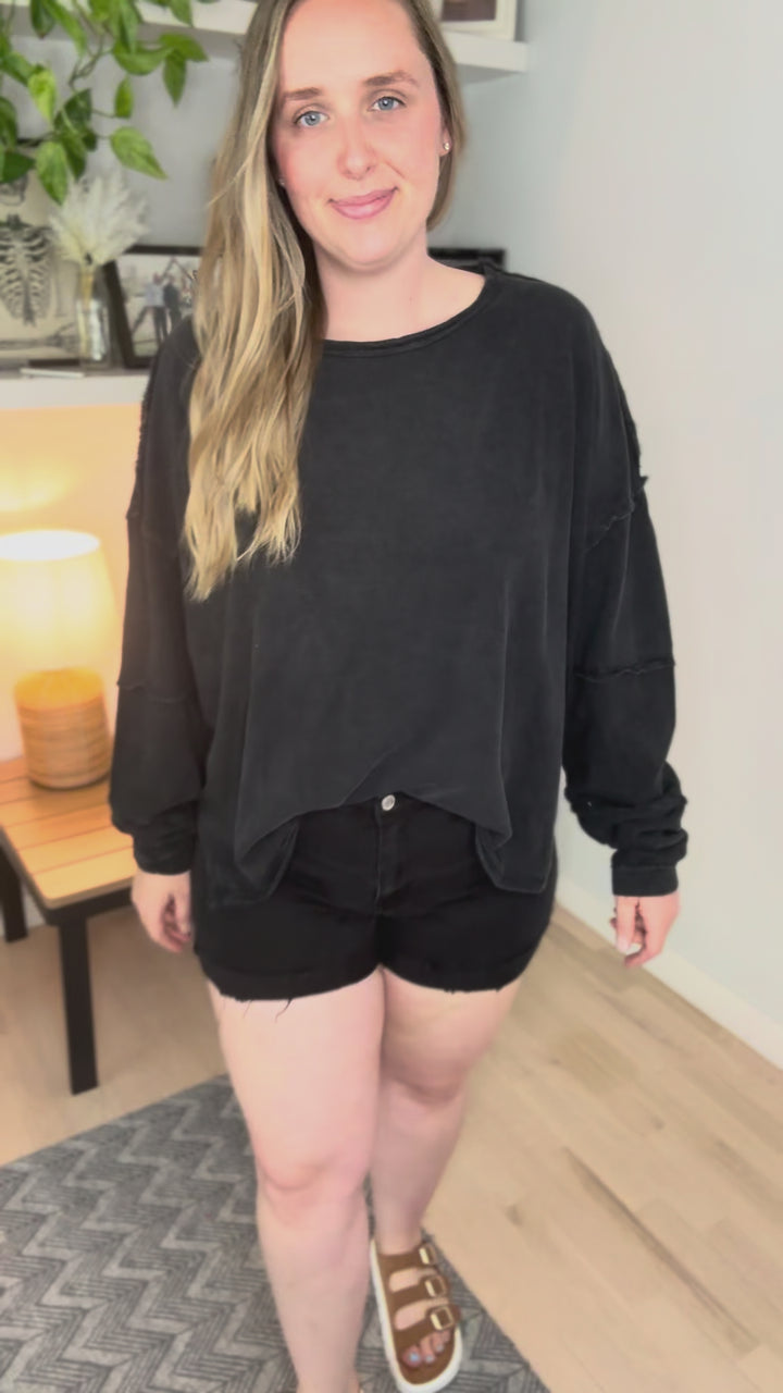 Mono B  Nalah Cotton Oversized Pullover- BLACK