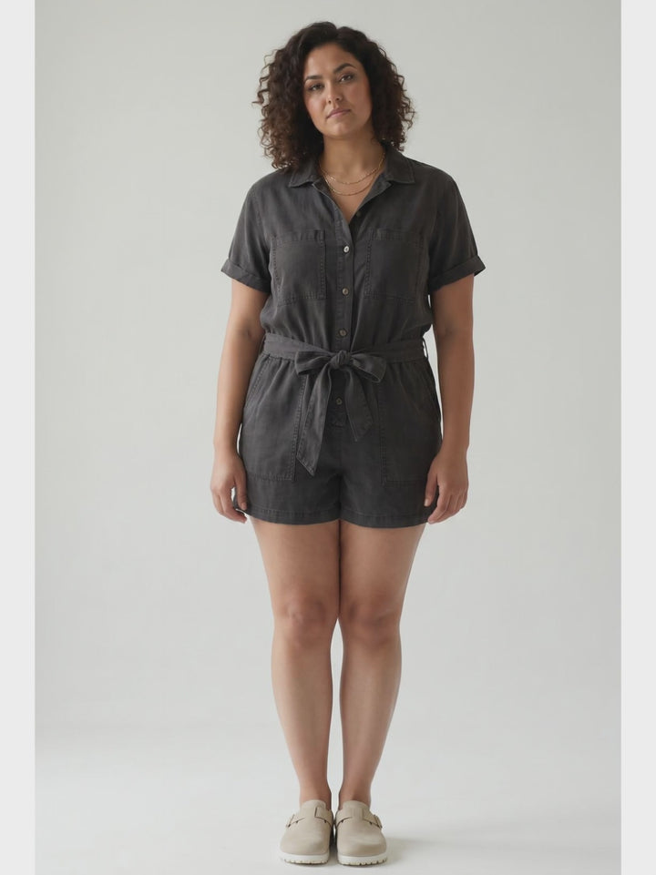 Tide Flower Tencel Romper- CHARCOAL
