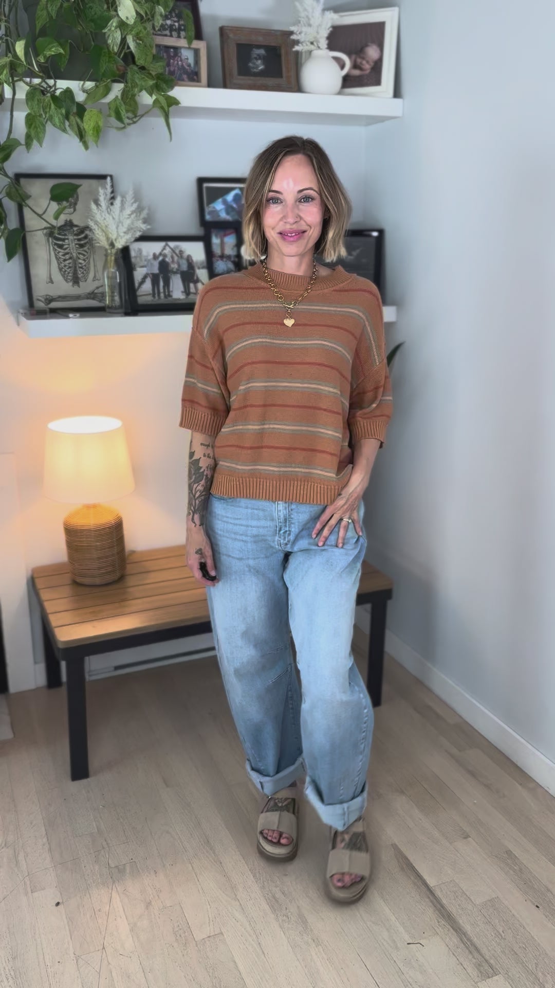 Topaz Drop Shoulder Knit Sweater Top- RUST