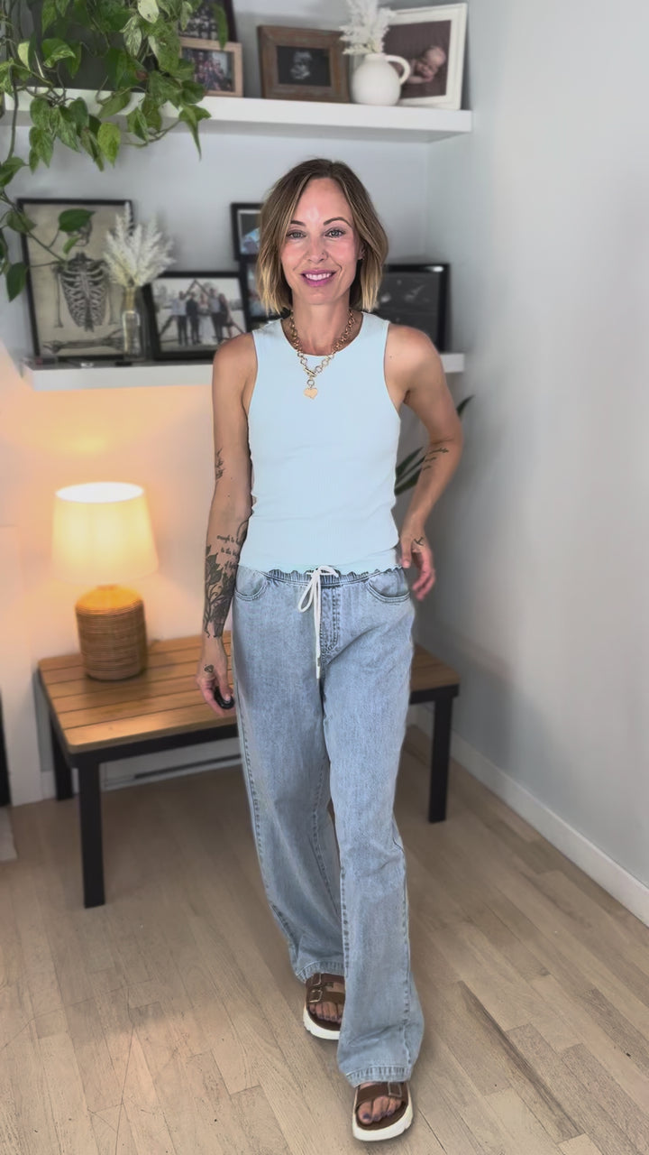 Pacifica Ribbed Scoop Neck Tank-SKY
