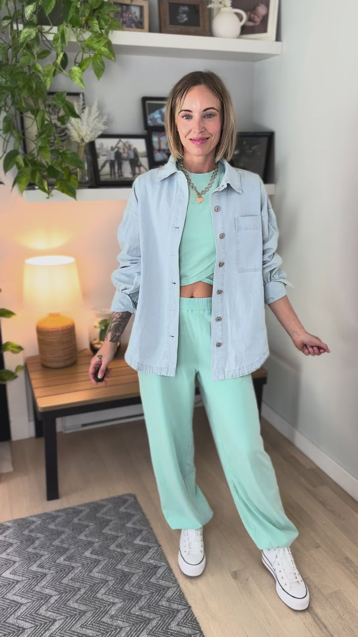 Maude Washed Stretch Cotton Set- TURQUOISE