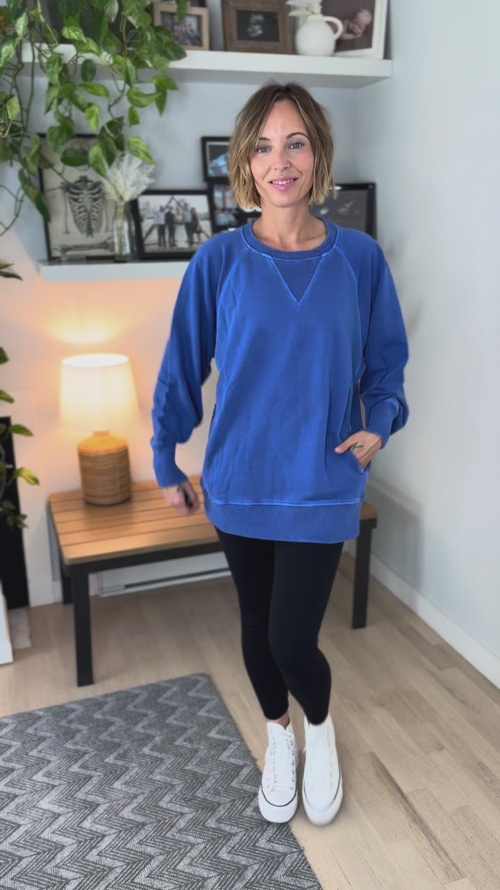 Juliet Washed Tunic Sweatshirt- BRIGHT BLUE