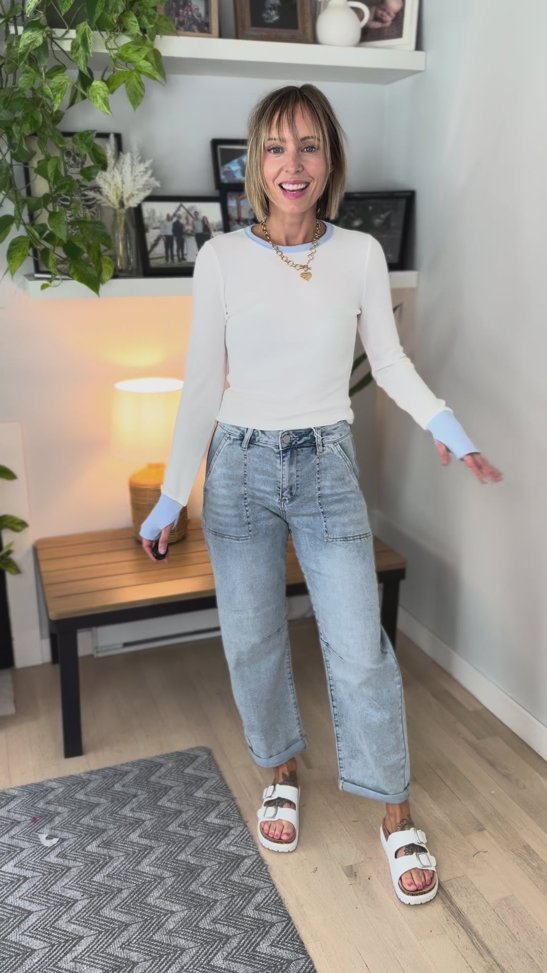 Renata Thermal Long Sleeve- WHITE/LIGHT BLUE