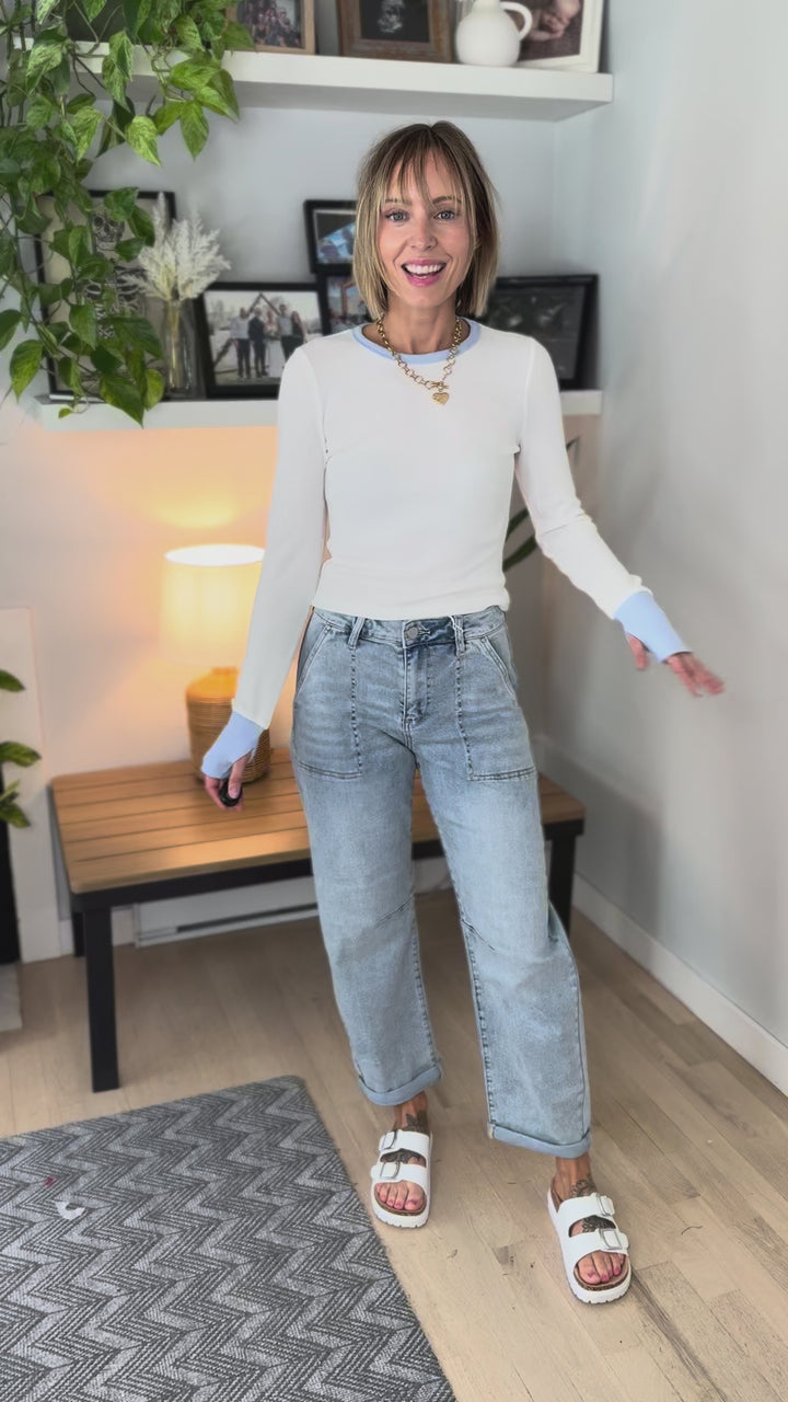 Renata Thermal Long Sleeve- WHITE/LIGHT BLUE