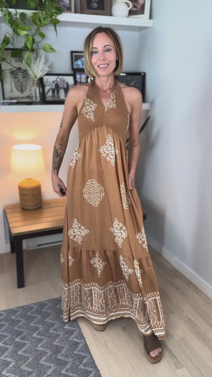 Sunbeam Sky Smocked Maxi- SANDALWOOD