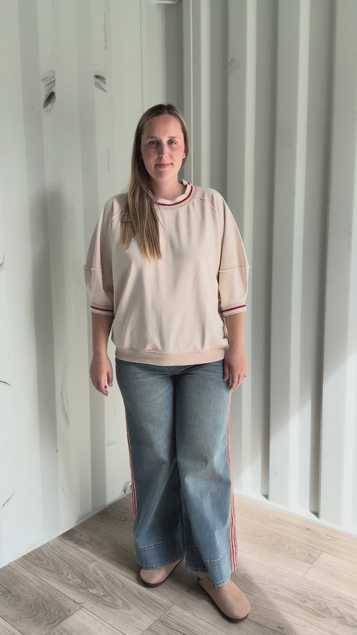 Messer Side Stripe Wide Leg Pant- DENIM