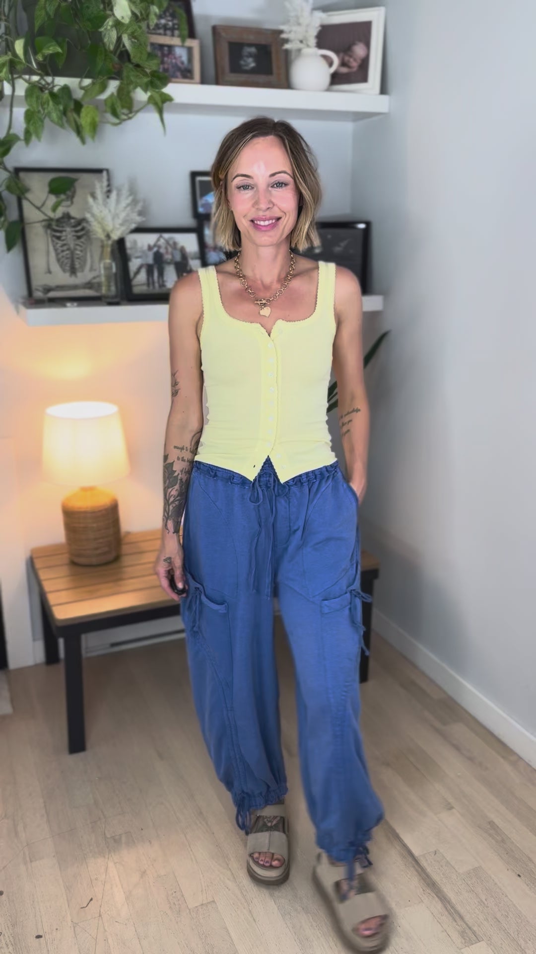 Lark Button Front Cami Tank- YELLOW