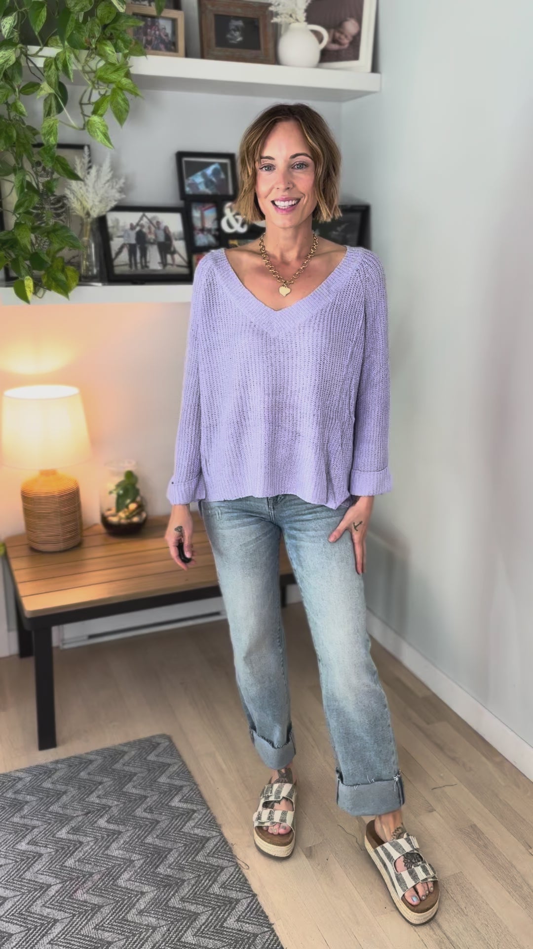 Evara Cuff Sleeve Sweater- PURPLE-FINAL SALE
