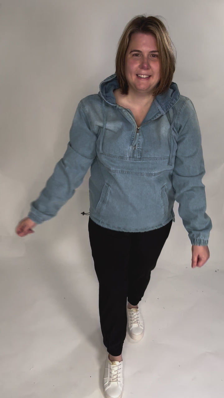 Bex Denim Hoodie Jacket- MED/LIGHT WASH