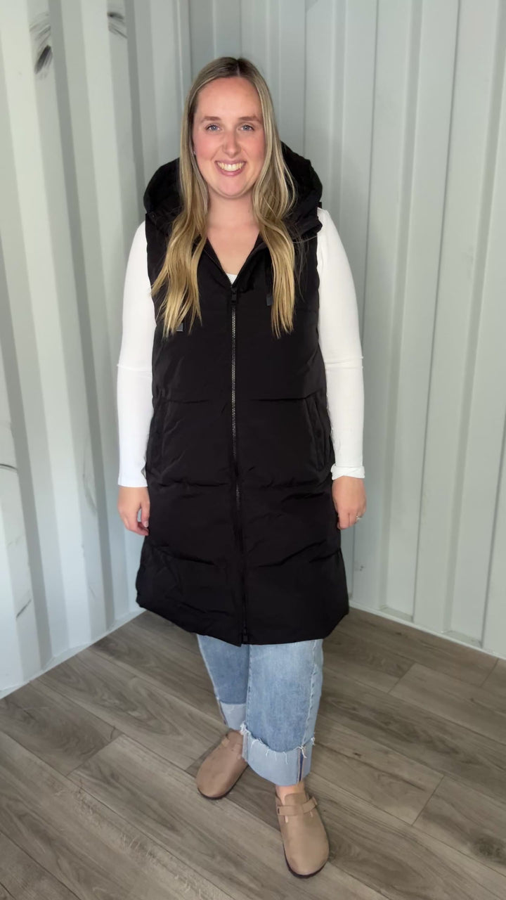 ONLY Blair Long Hooded Puffer Vest- BLACK