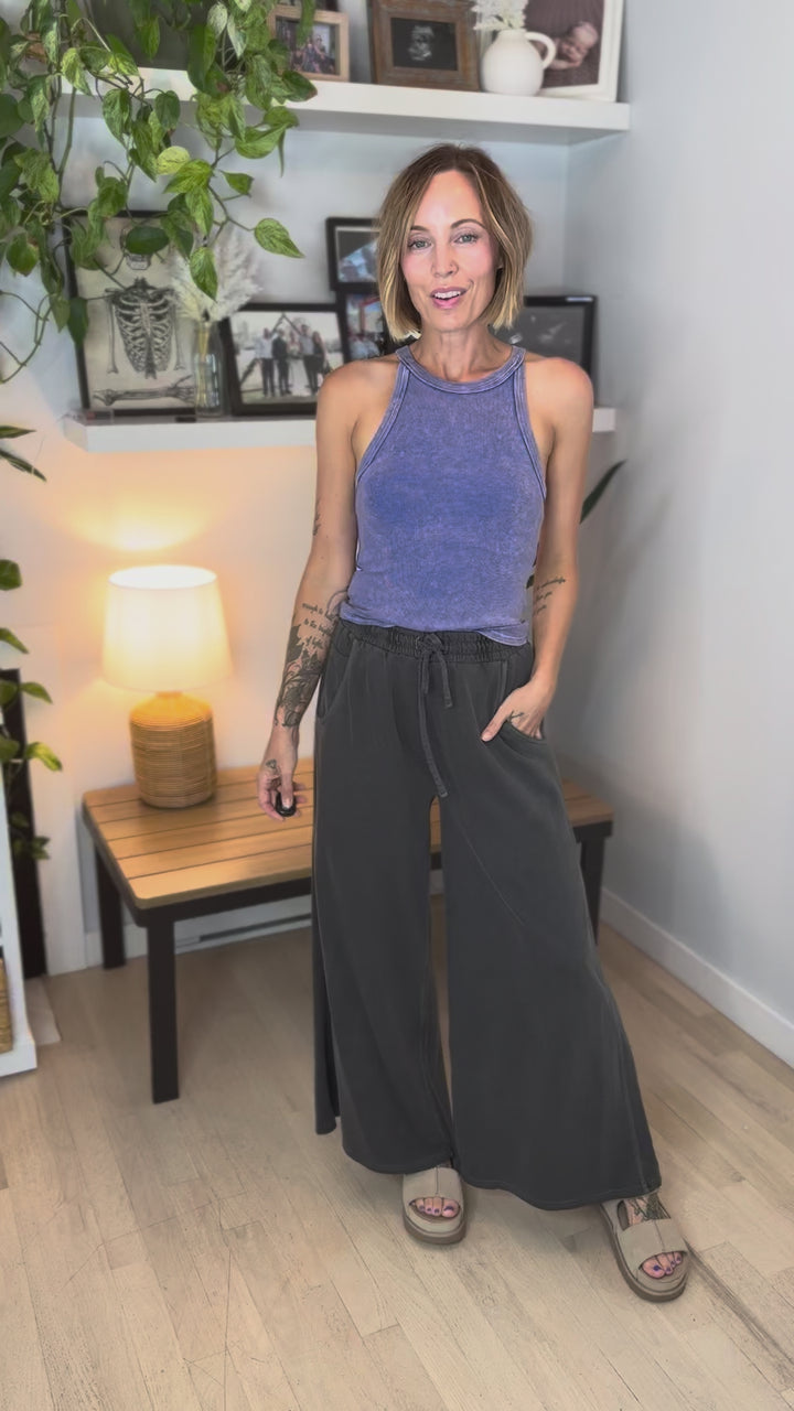 Oasis Ribbed Halter Tank- ROYAL-FINAL SALE