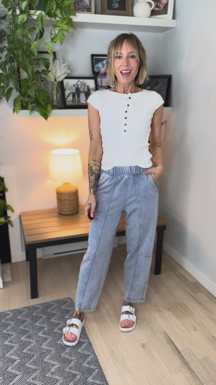 Candice Acid Wash Barrel Joggers- LIGHT BLUE-FINAL SALE