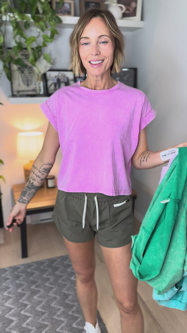 Karina Washed Cotton Tee- BRIGHT MAUVE