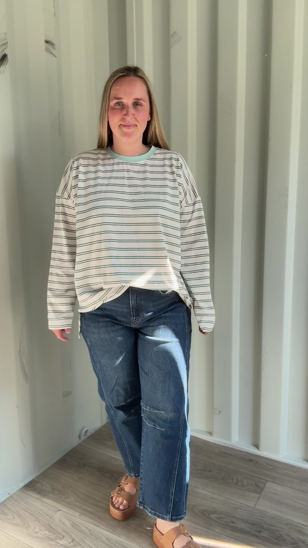 Jules Oversized Striped Pullover- OFF WHITE/MINT