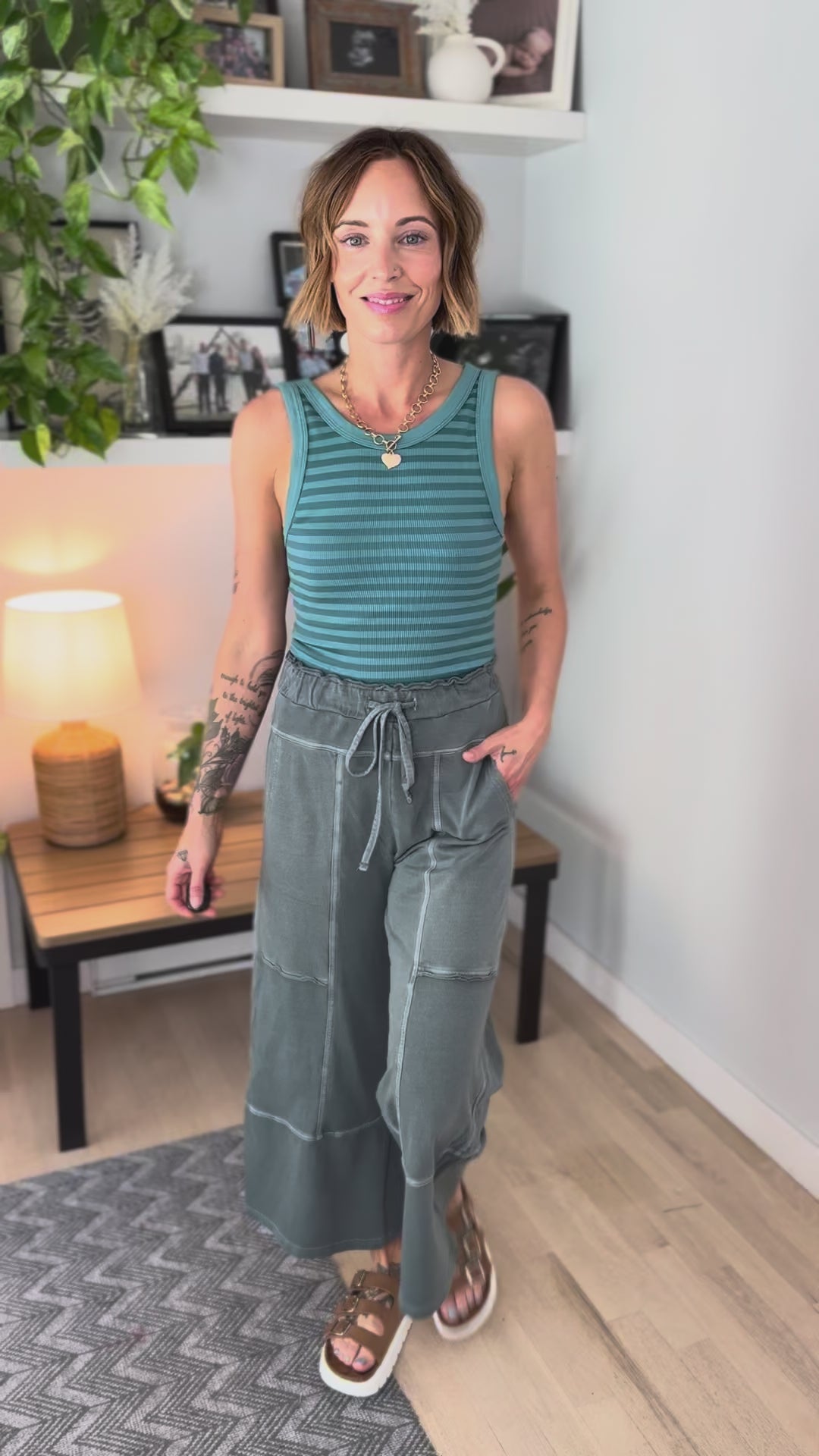 Reversible Seamless Stripe Tank Top- DUSTY TEAL