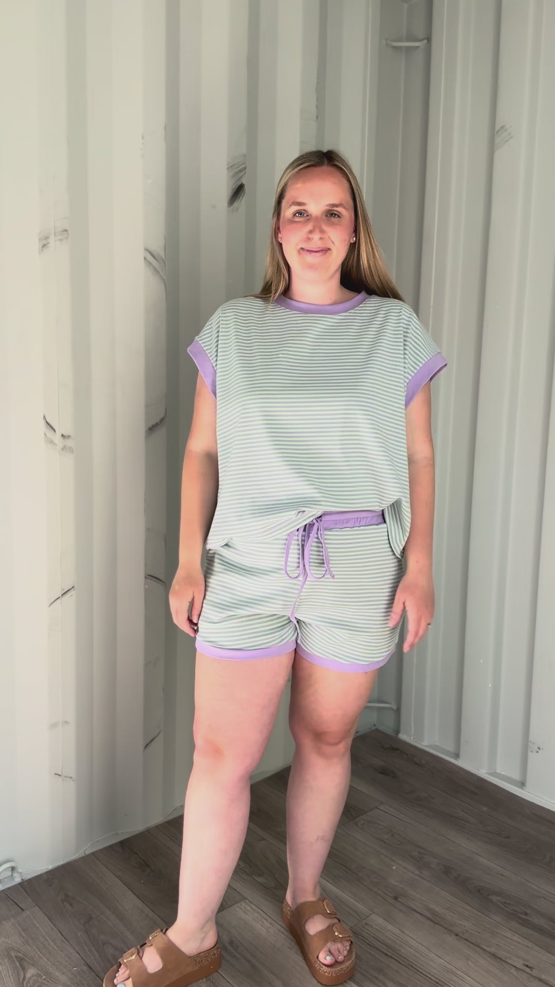Haillie Striped Knit Top and Shorts Set- MINT/LILAC