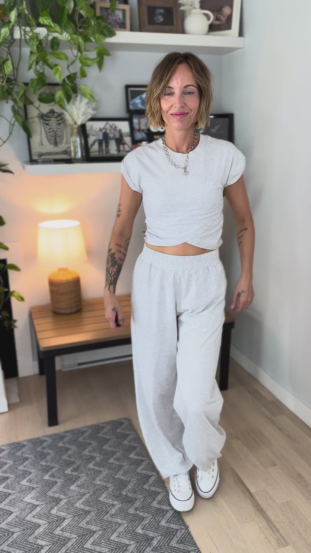 Mari Stretch Cotton Crossover Set- HEATHER GREY