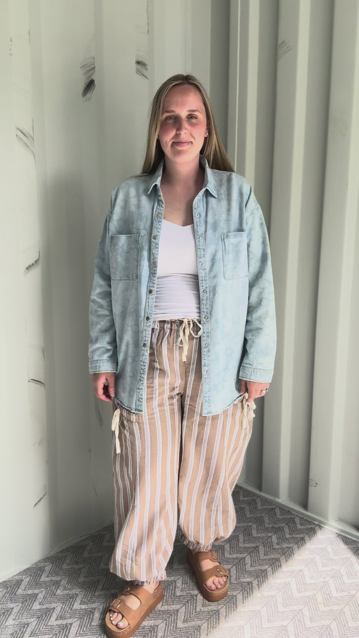 Risen Peachy Keen Floral Shirt- LIGHT WASH-FINAL SALE
