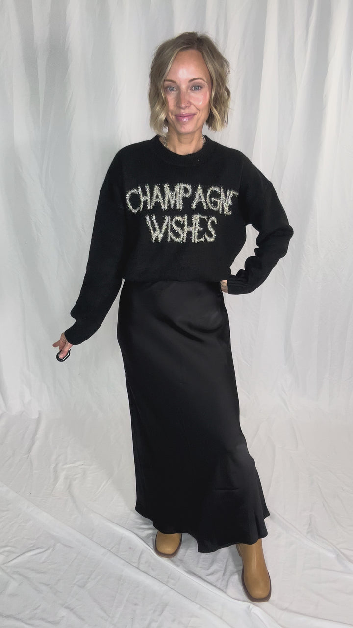 Rora Satin Maxi Skirt- BLACK