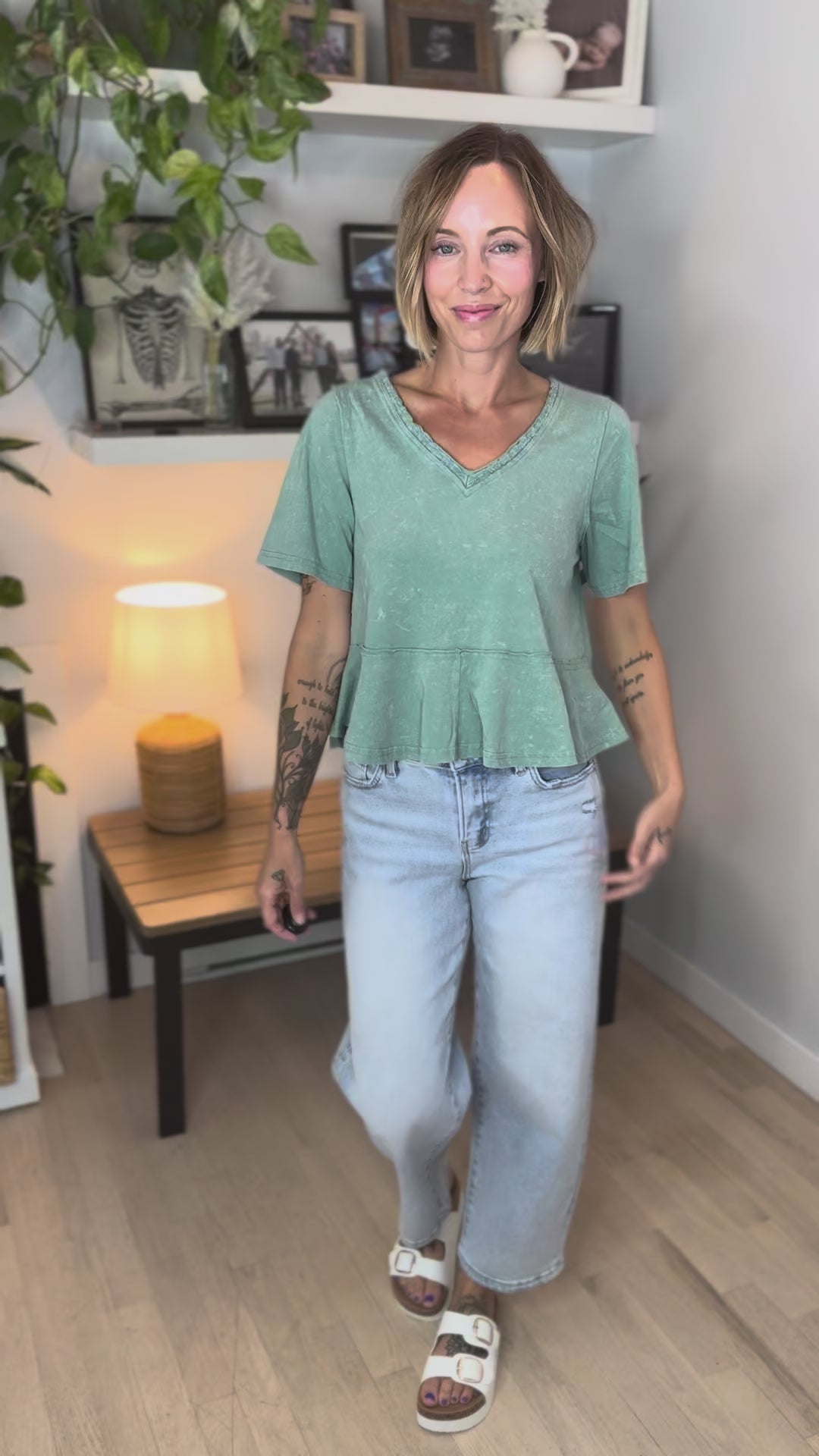 Frankie Cotton Peplum Top- SAGE-FINAL SALE