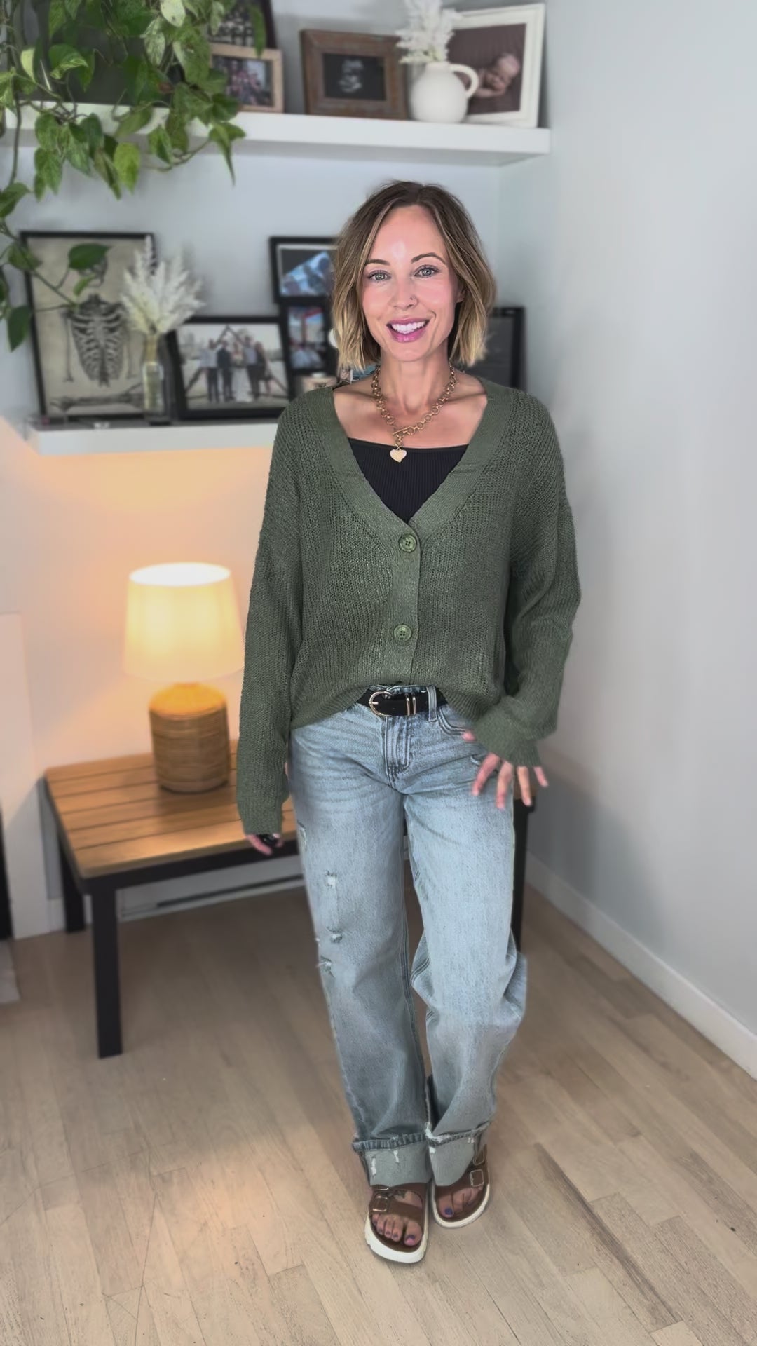 Bronte Button Down Cropped Cardigan- SAGE