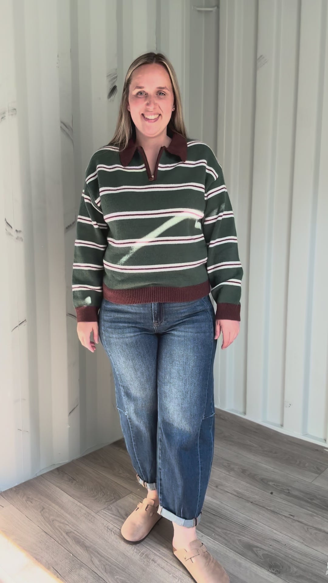 Hawthorn Polo 1/4 Zip Sweater- BROWN/GREEN-FINAL SALE *S*
