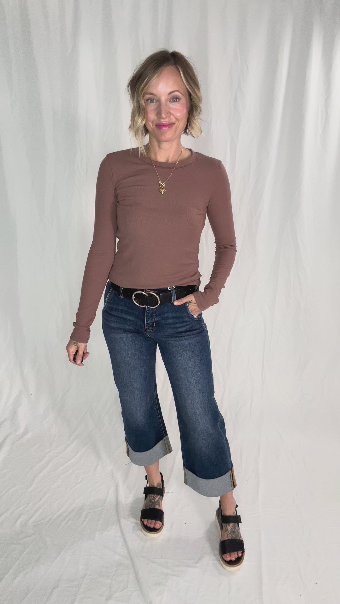 Beth Ribbed  Long Sleeve- RED BEAN-FINAL SALE