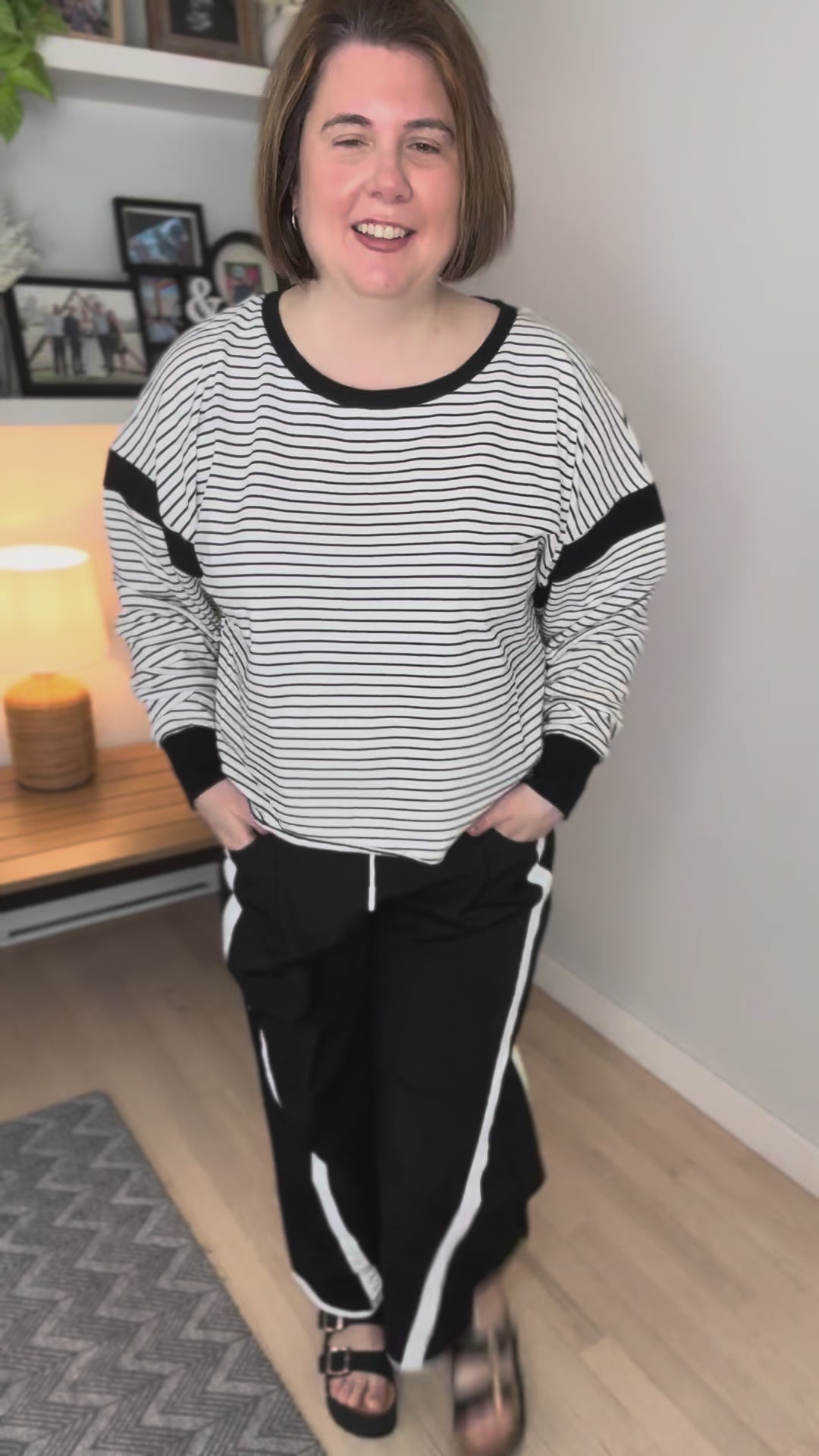 Breely Open Back Long Sleeve- BLACK STRIPE
