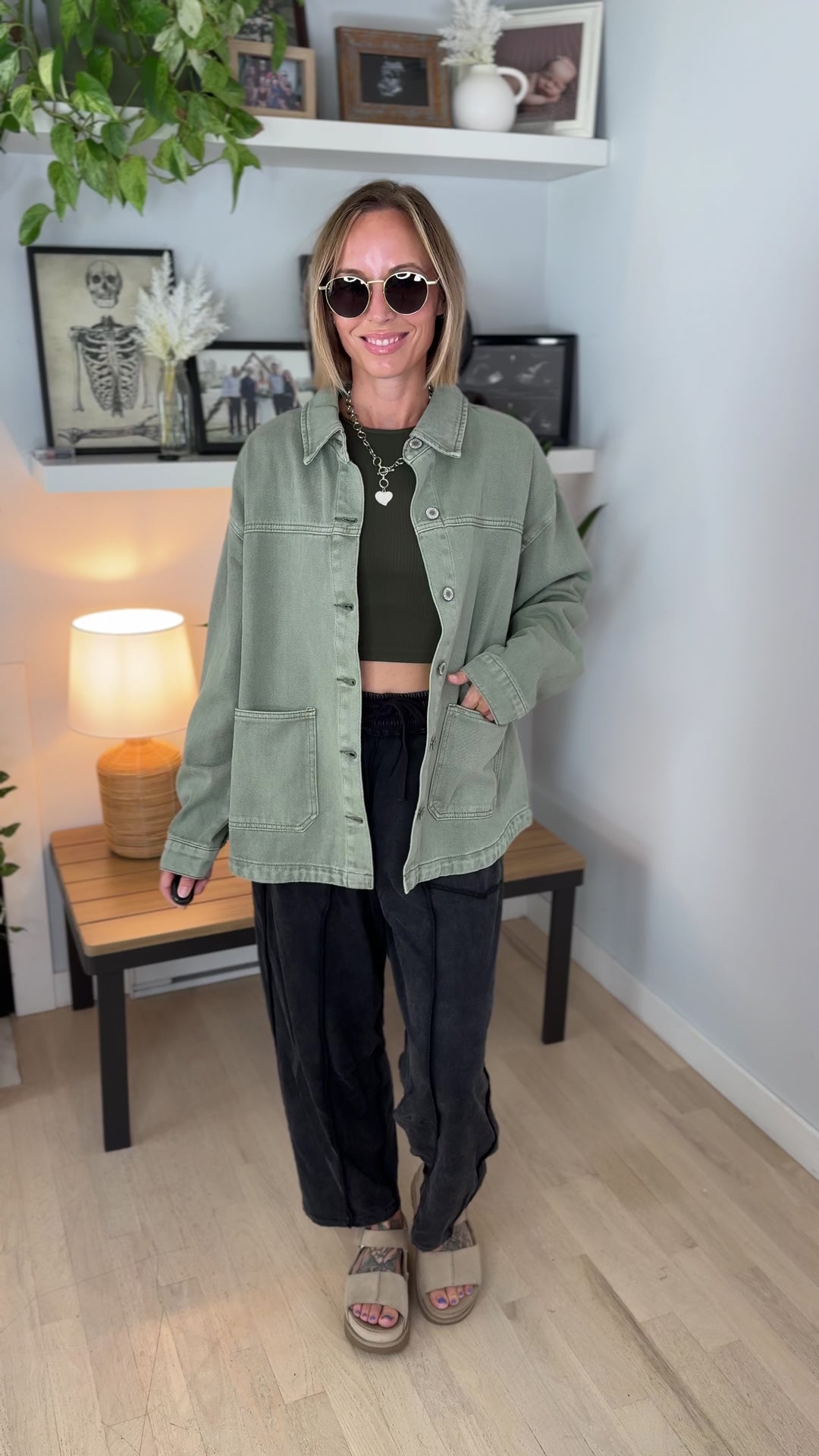 Grace Denim Button Up Jacket- OLIVE