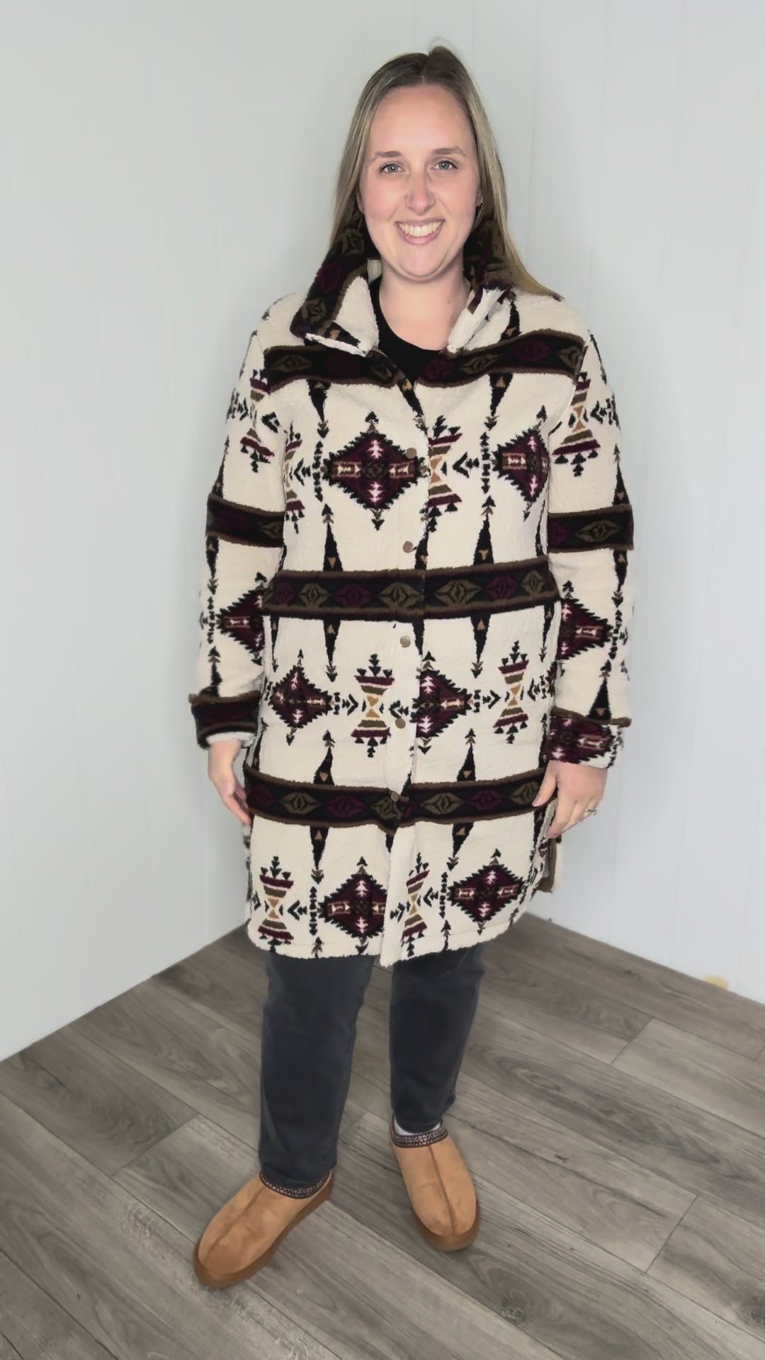 Ainsley Longline Sherpa Jacket- SEPIA