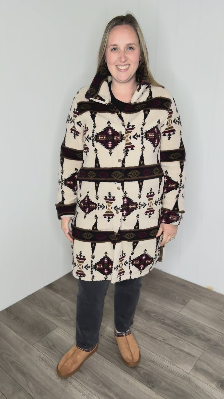Ainsley Longline Sherpa Jacket- SEPIA