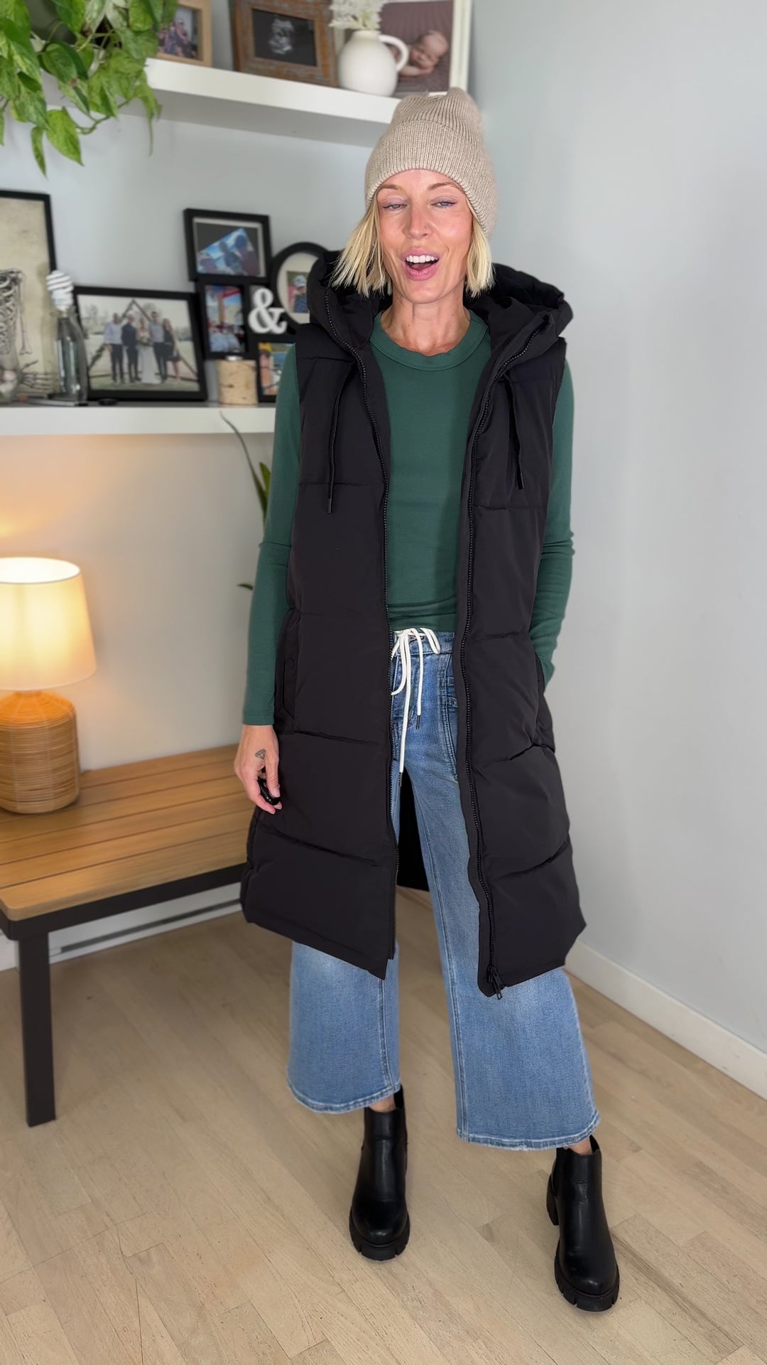 ONLY Blair Long Hooded Puffer Vest- BLACK