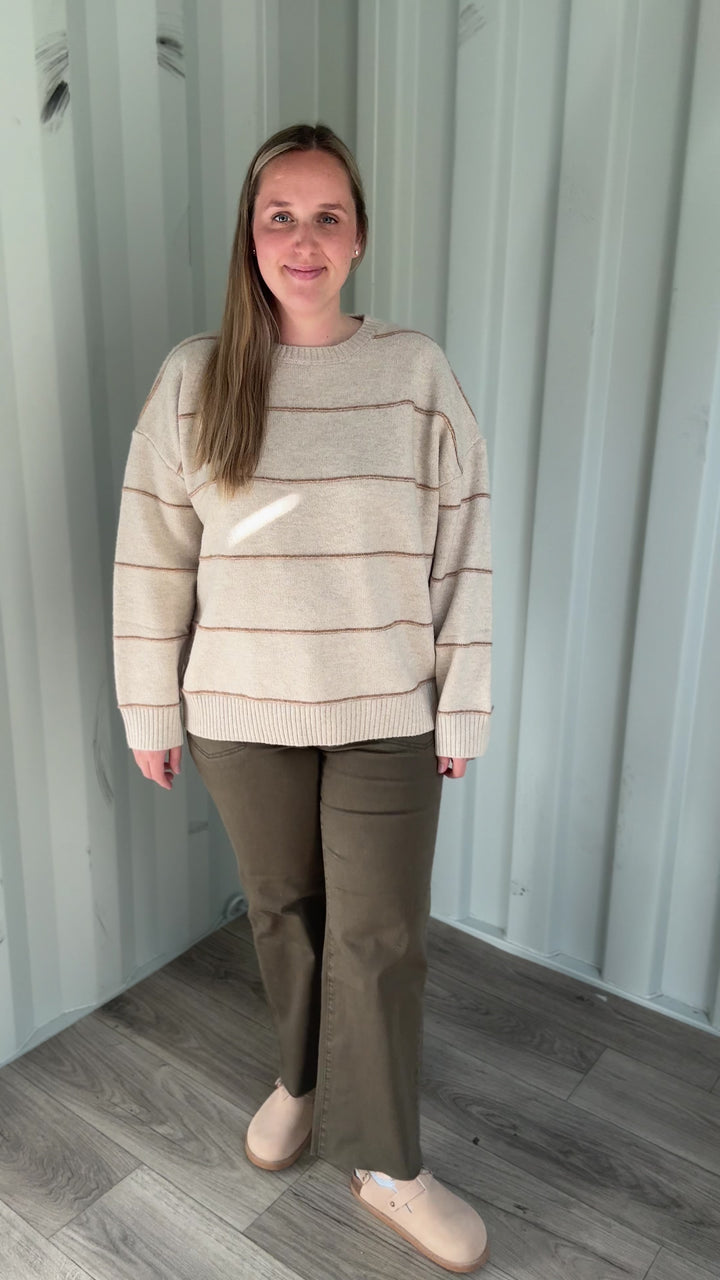 Ashe Stripe Knit Sweater- TAUPE MULTI