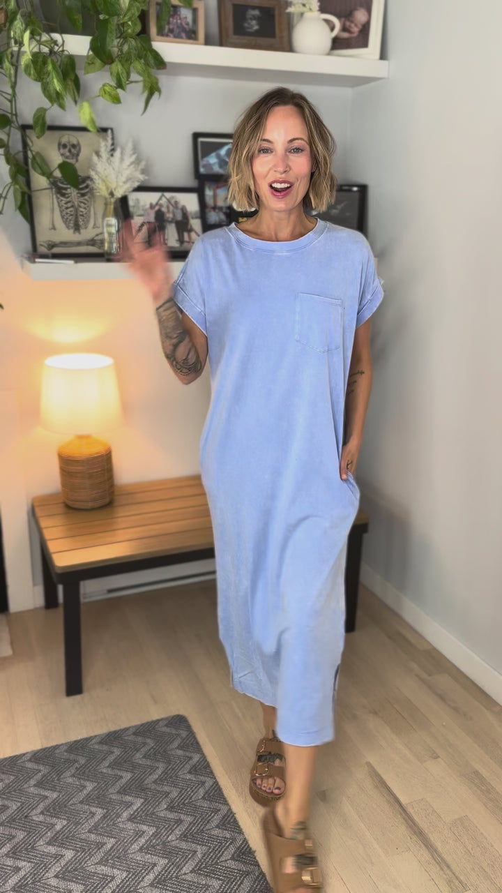 Northstar Washed Cotton Midi Dress- CORNFLOWER-FINAL SALE
