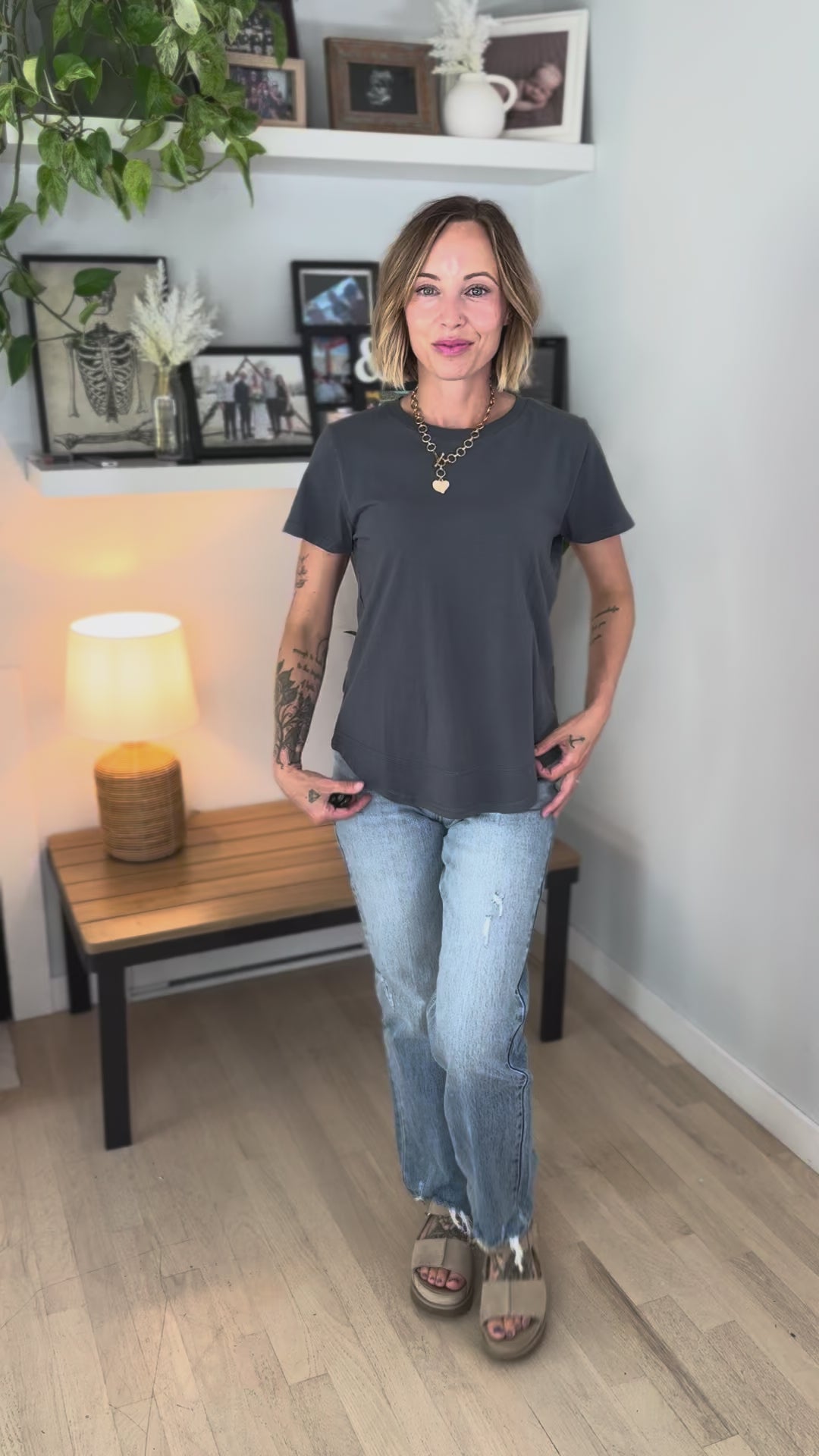Mono B Maya Soft Curve Pima Cotton Tee- GRAPHITE