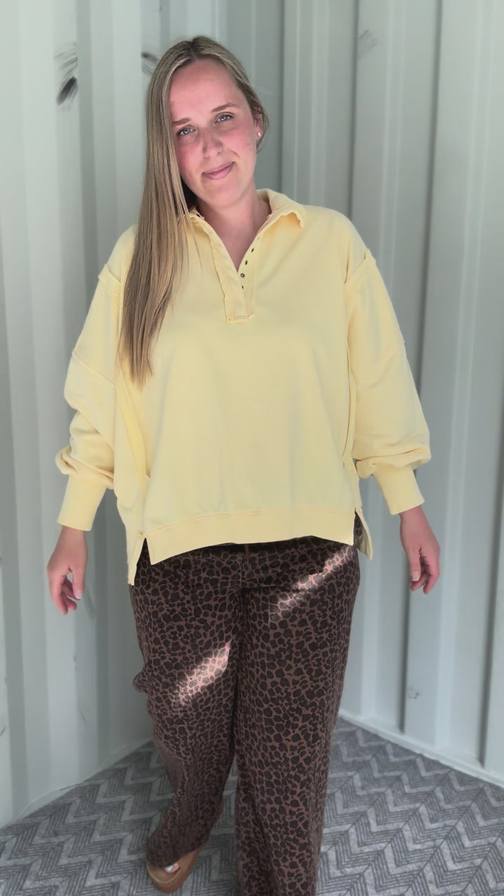 Scottie Snow Washed Henley Pullover- BUTTERCREAM