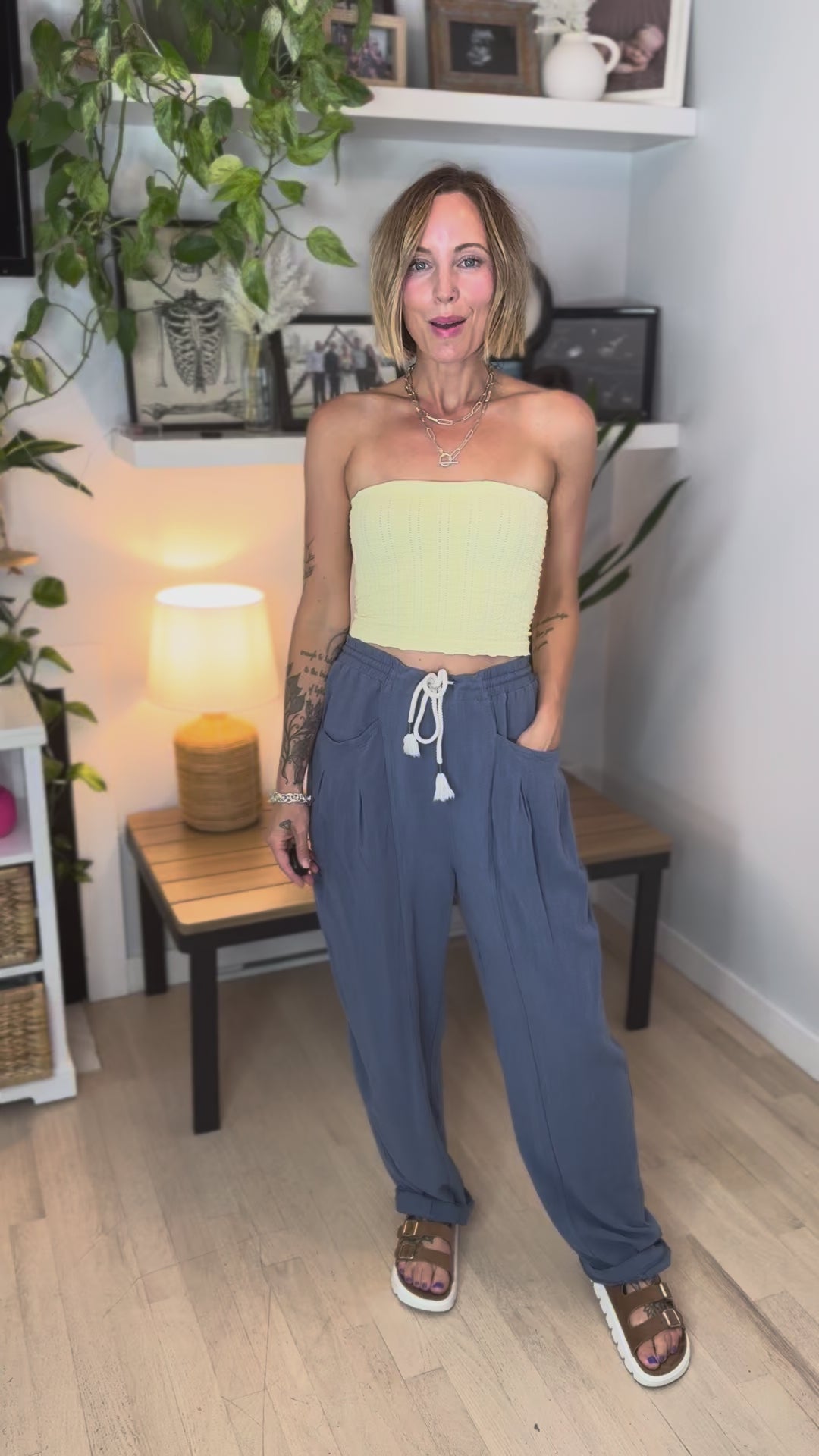 Shania Linen Blend Barrel Pant- DENIM BLUE-FINAL SALE