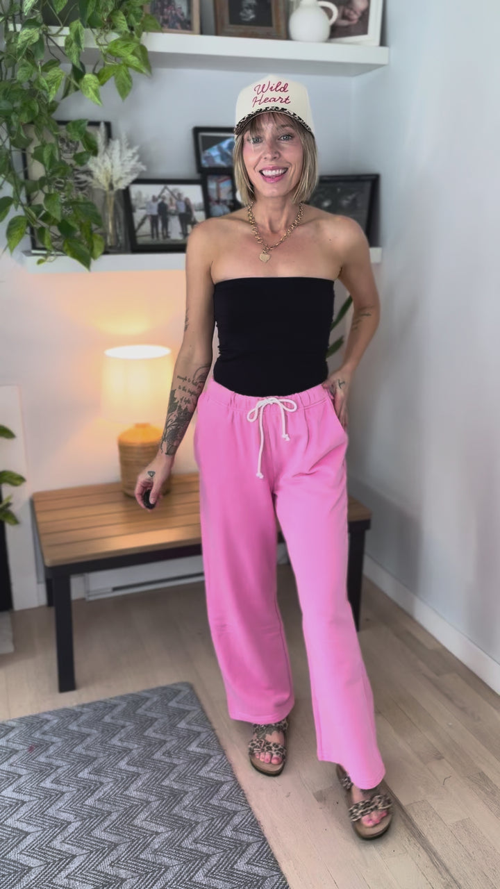 Chiara French Terry Tie Waist Pant- PUNCH