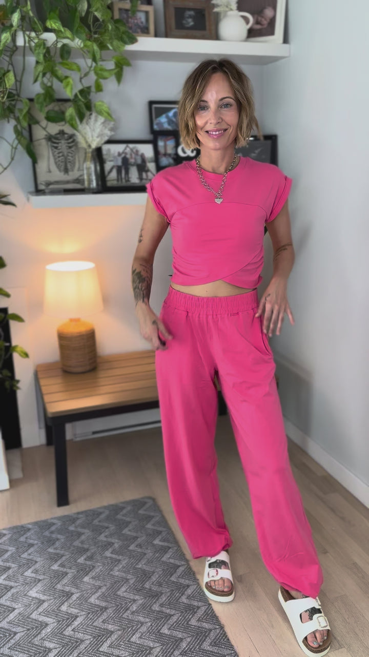 Mari Stretch Cotton Crossover Set- FLAMINGO