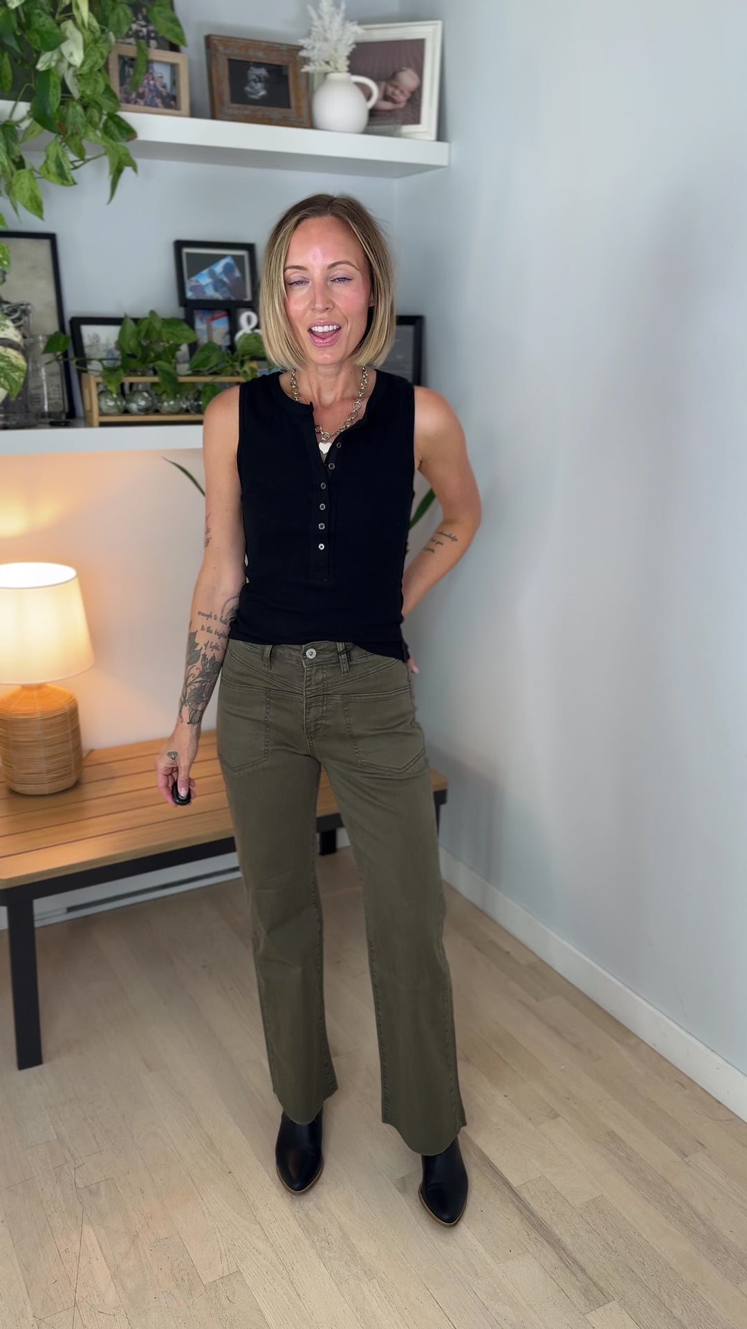 MICA Finch High Rise Wide Leg Jean- OLIVE