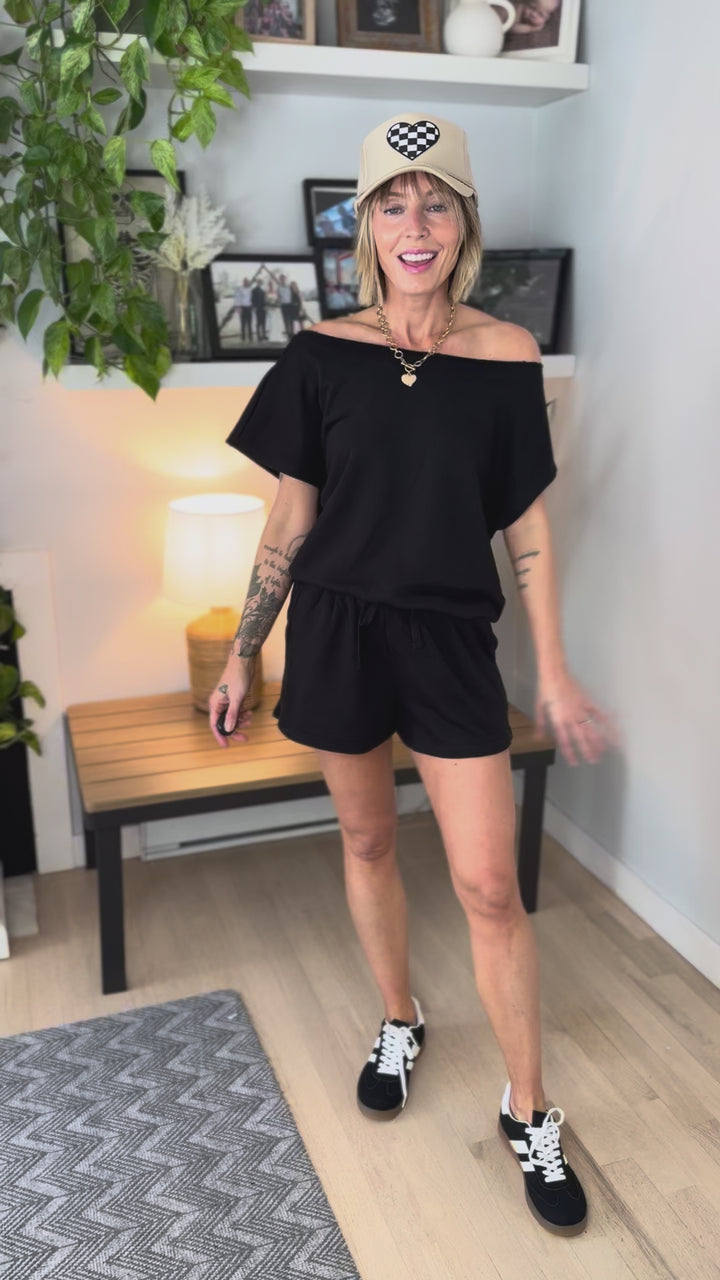 Janice French Terry Off Shoulder Top- BLACK