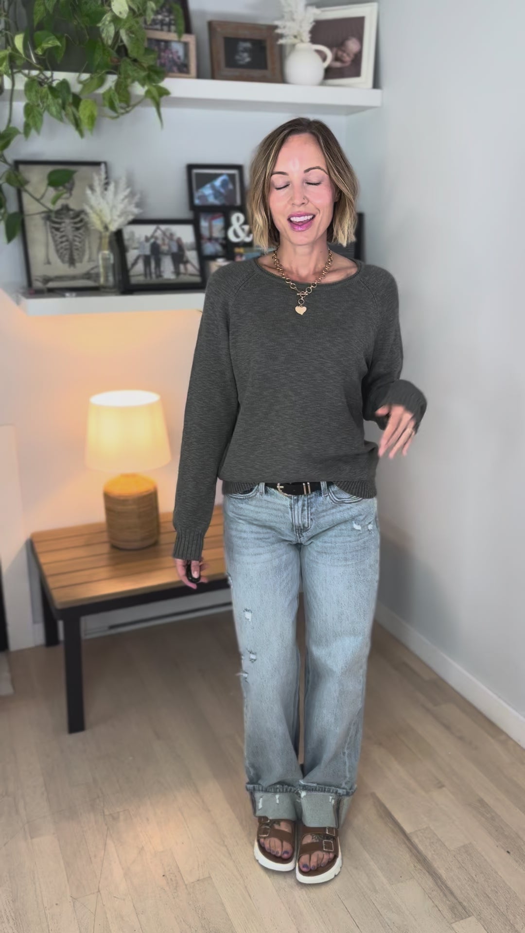 Coastline Classic Cut Long Sleeve Sweater Top- WITNER GREEN